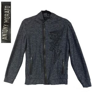 Antony Morato Grunge Charcoal Zip-Up Jacket Edgy Geometric Graphic Goth Mens M